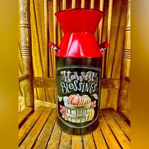 Harvest Metal Milk Can Red
